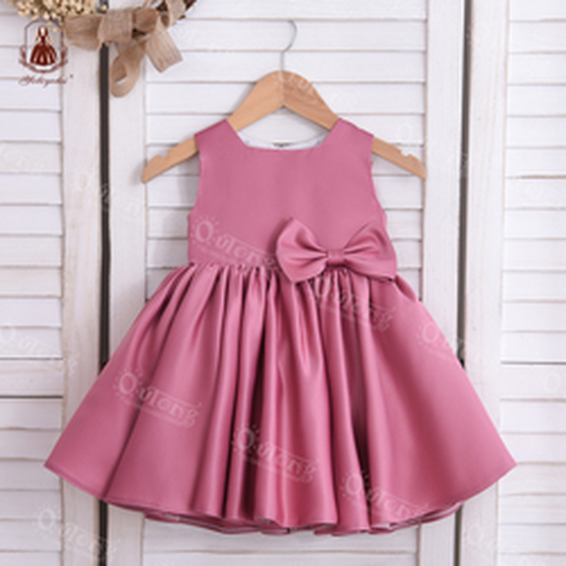 Kids Cloth Fashion Sweet Formal Hot Pink Bow Summer Toddler Wedding Birthday Prom Girls' Dresses for Girl 2-5 Years Old