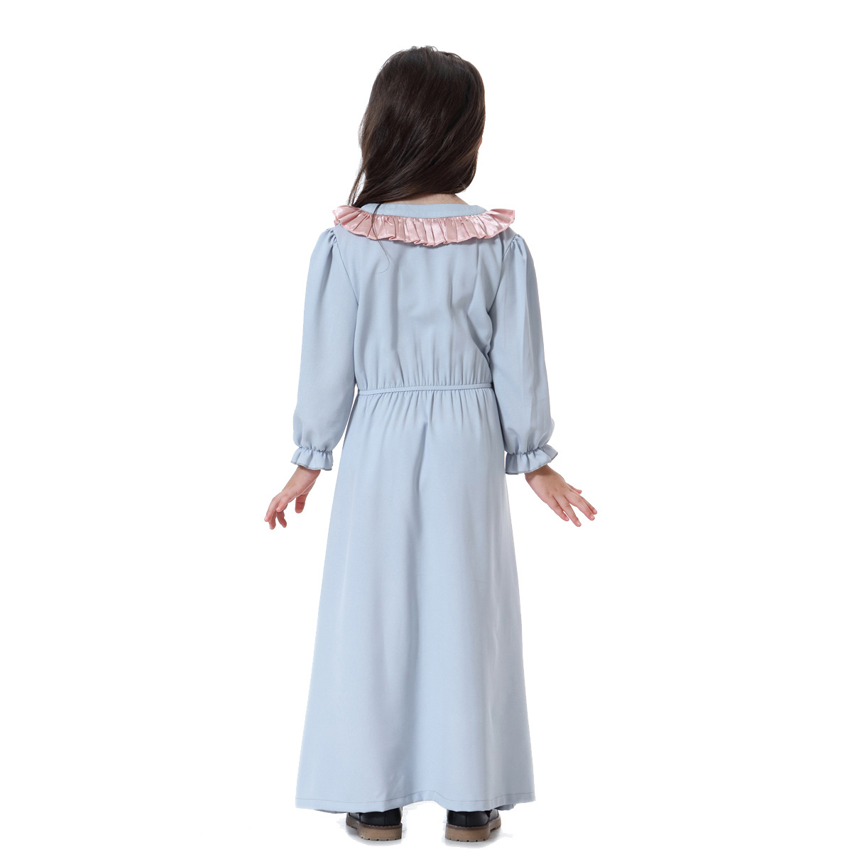 Islamic Kids Prayer Clothing Soft Knit V Neck Long Sleeves Girls Dresses Turkish Dresses for Muslim Girls