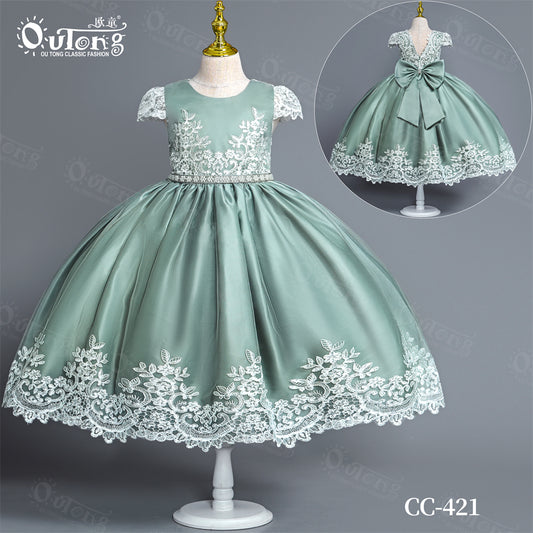 CC-421 Outong Yoliyolei Girl Baby Tile Sleeve Embroidered Dress for Kids Birthday Wedding Clothing