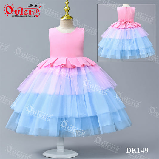 DK149 Fashion Sleeveless Mix Color Mesh Gauze Layered Tutu Design Formal Kids Gown Children Party Dress For Girls