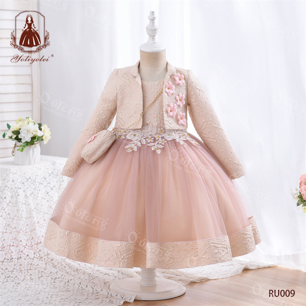 RU009 3 to 9 Years Outong Best Quality Kids Clothes Easter Dress Long Sleeve Robe Pour Fillettes Collection