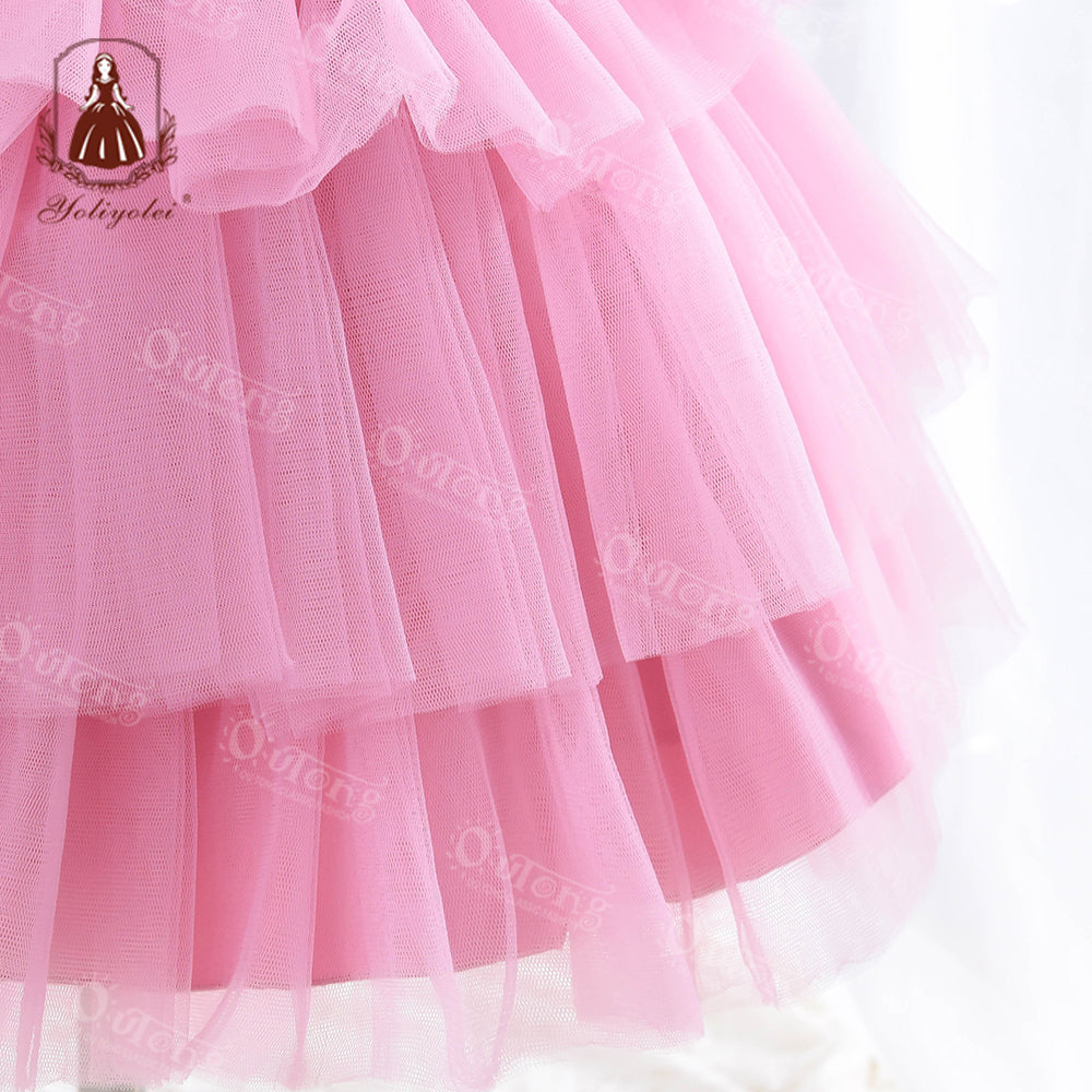 RA019 1 to 5 Years Outong New Girls Dress Sequins Layered Tulle V-Back Design With Headband Tutu Skirt Wedding Flower Girl Dress