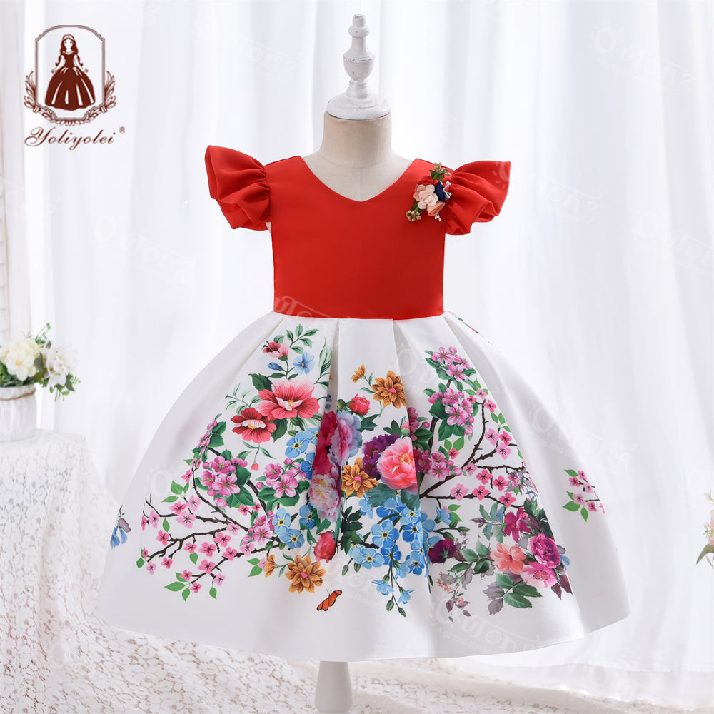 SA01 Yoliyolei Toddler Girl Dress Top-ranking Suppliers Outong Vestidos De Ninas Party Girls Printed Flower Dresses For Kids