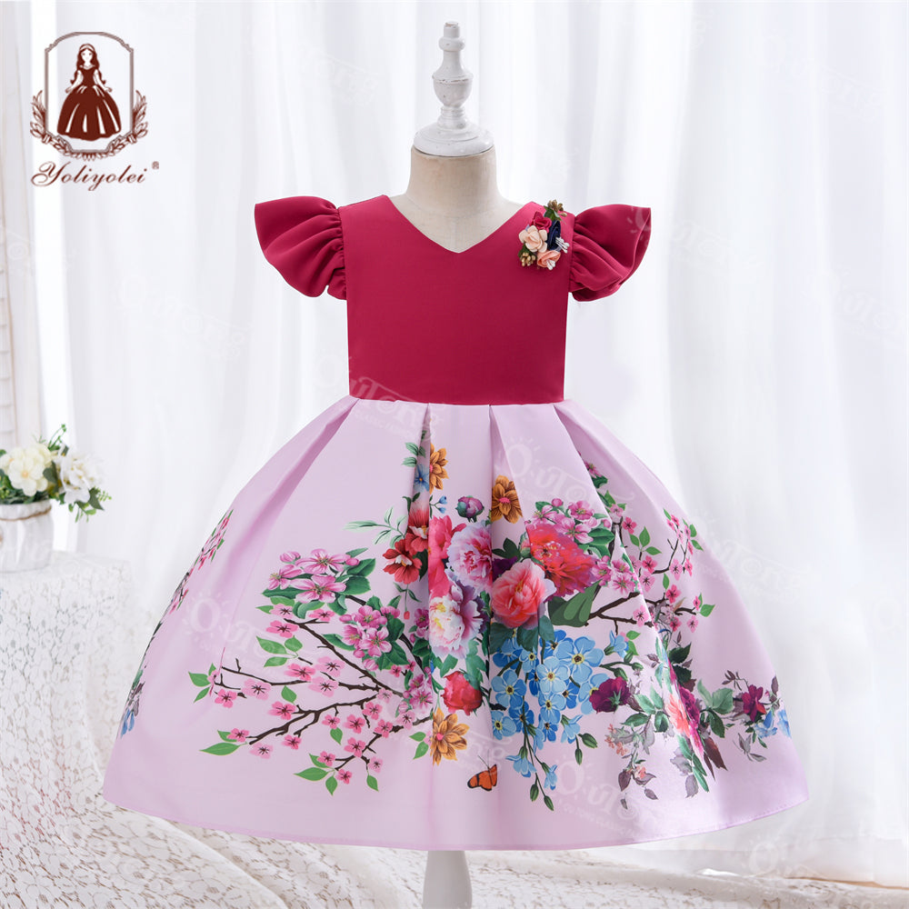 SA01 Yoliyolei Toddler Girl Dress Top-ranking Suppliers Outong Vestidos De Ninas Party Girls Printed Flower Dresses For Kids