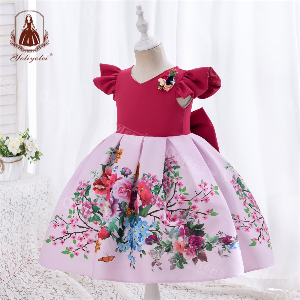 SA01 Yoliyolei Toddler Girl Dress Top-ranking Suppliers Outong Vestidos De Ninas Party Girls Printed Flower Dresses For Kids