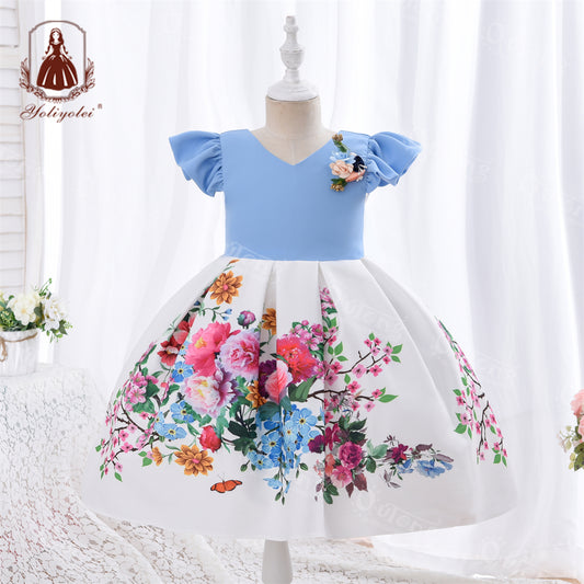 SA01 Yoliyolei Girl Dress Top-ranking Suppliers Outong Party Girls Printed Flower Dresses For Kids