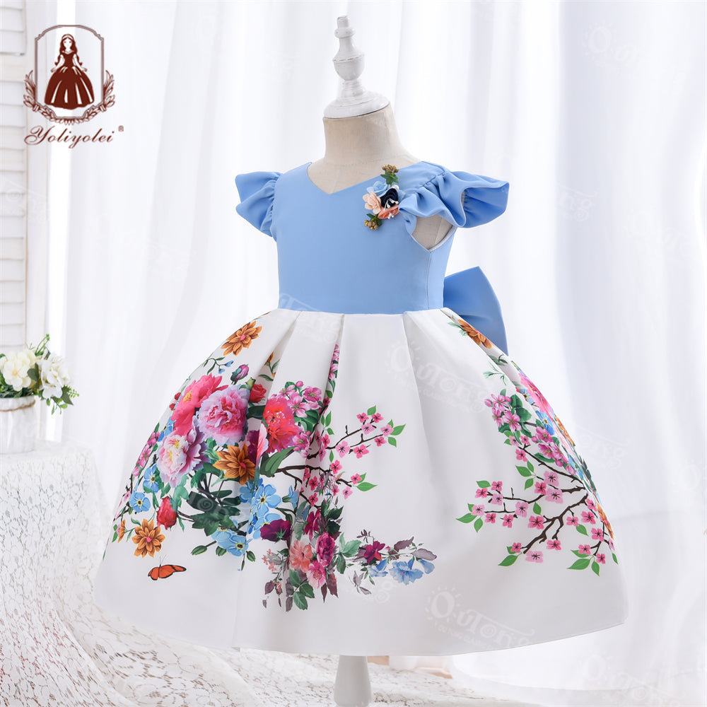 SA01 Yoliyolei Toddler Girl Dress Top-ranking Suppliers Outong Vestidos De Ninas Party Girls Printed Flower Dresses For Kids