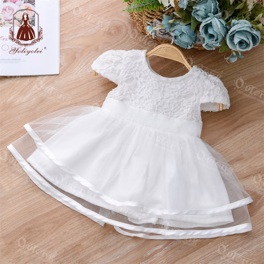 S2081 Fancy Dress White Wedding Infant Baptism Dress Kids First Birthday Girl Party Gowns Christening Dress For Girl