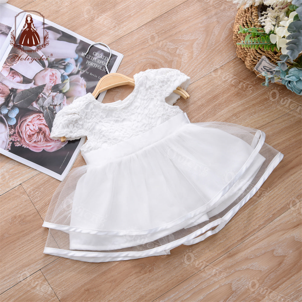 S2081 Fancy Dress White Wedding Infant Baptism Dress Kids First Birthday Girl Party Gowns Christening Dress For Girl