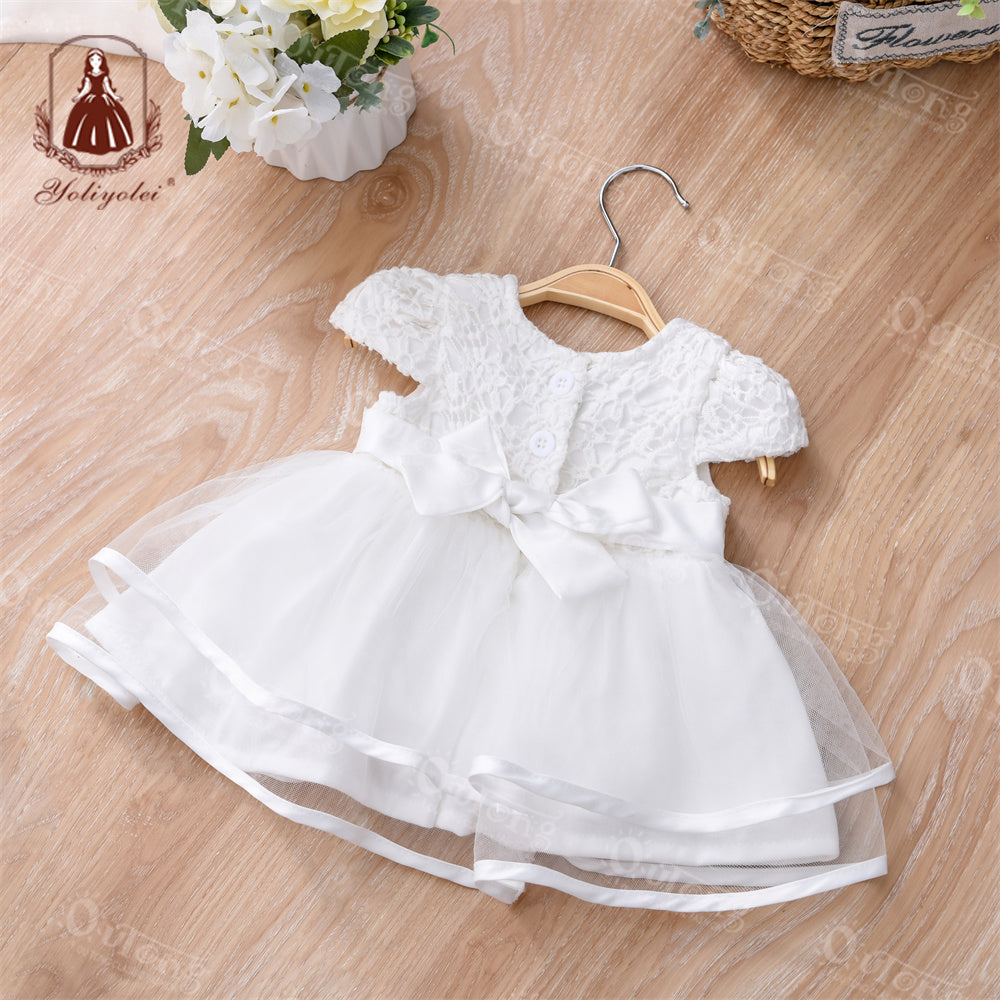 S2081 Fancy Dress White Wedding Infant Baptism Dress Kids First Birthday Girl Party Gowns Christening Dress For Girl