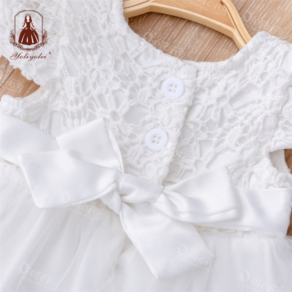 S2081 Fancy Dress White Wedding Infant Baptism Dress Kids First Birthday Girl Party Gowns Christening Dress For Girl