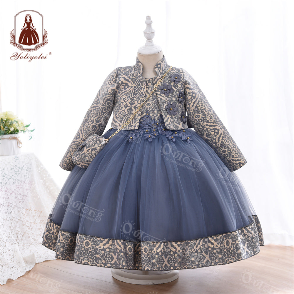 RU009 3 to 9 Years Outong Best Quality Kids Clothes Easter Dress Long Sleeve Robe Pour Fillettes Collection