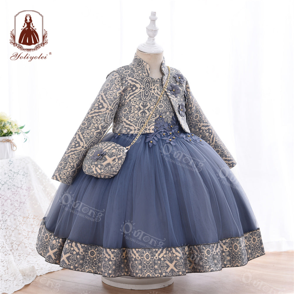 RU009 3 to 9 Years Outong Best Quality Kids Clothes Easter Dress Long Sleeve Robe Pour Fillettes Collection