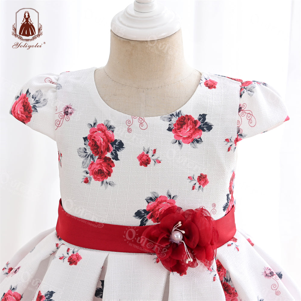 B19-1523D Wholesale Girls Summer Flower Dress Print Design Floral Dress Beach Princess Girl Dress for 5-9 Years Old