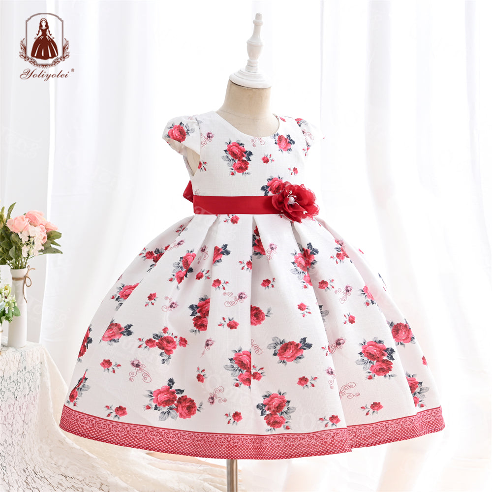 B19-1523D Wholesale Girls Summer Flower Dress Print Design Floral Dress Beach Princess Girl Dress for 5-9 Years Old