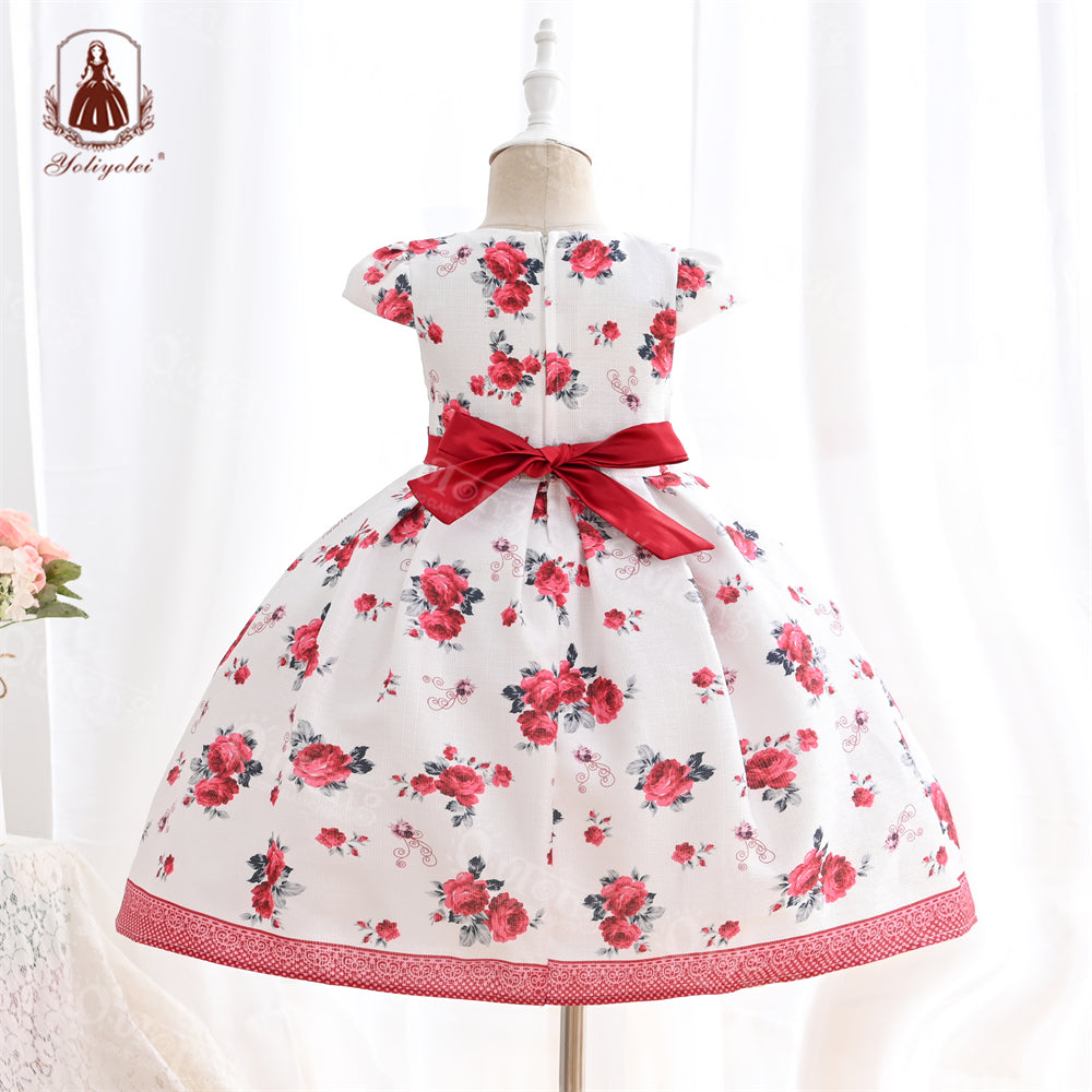 B19-1523D Wholesale Girls Summer Flower Dress Print Design Floral Dress Beach Princess Girl Dress for 5-9 Years Old