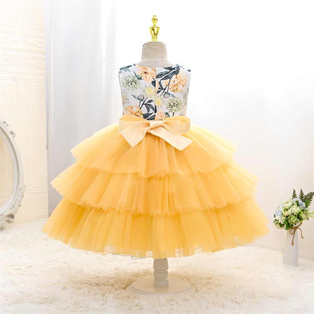 WA0254 4 to 9 Years Old Flower Printed Girl Dress for Daily Wearing  Spring Tutu Dress with Lovely Flower