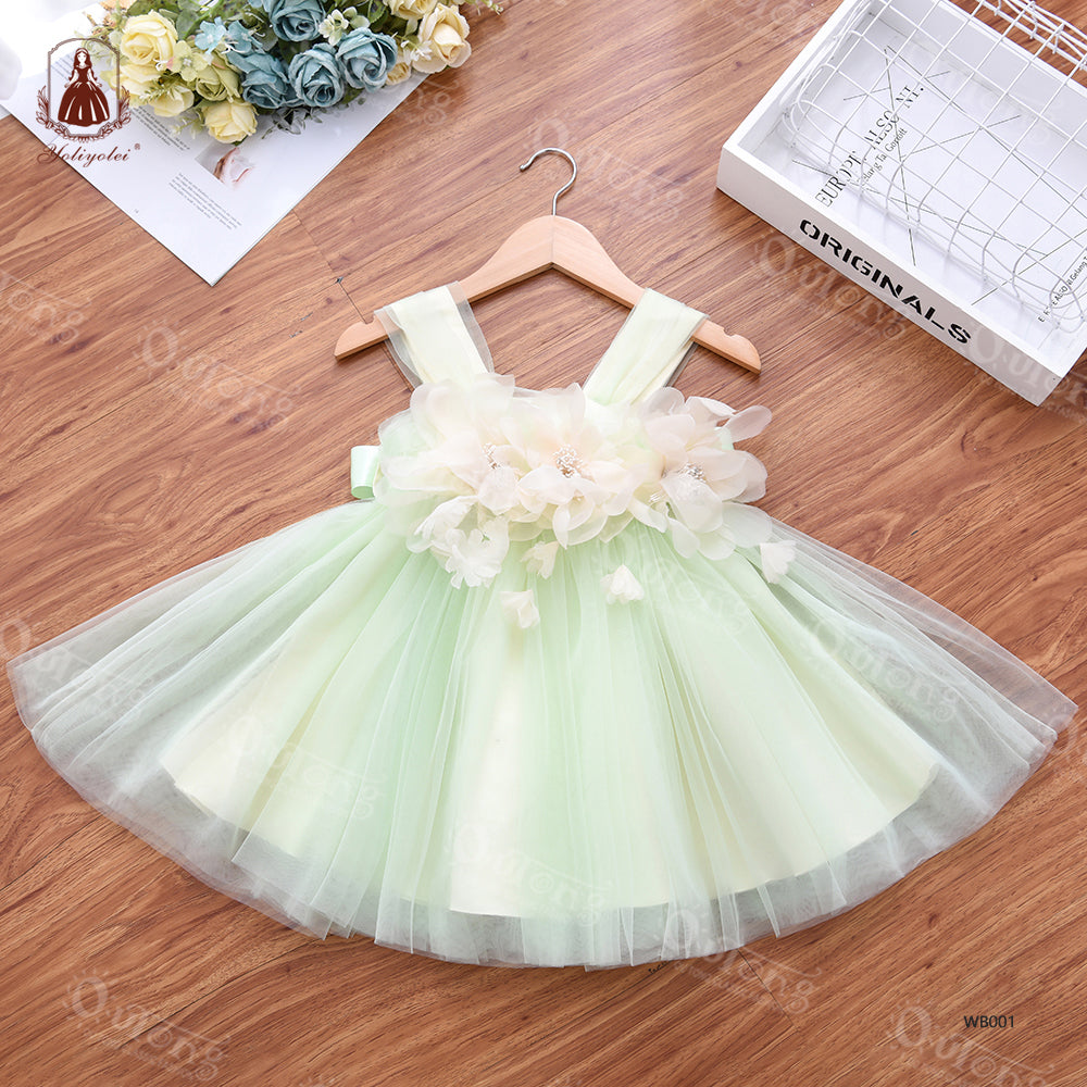 Wb001 New Summer Fashion Sweet Girls Sleeveless Tulle Sling Princess Dress Flower Design Elegant Party Girl Dress