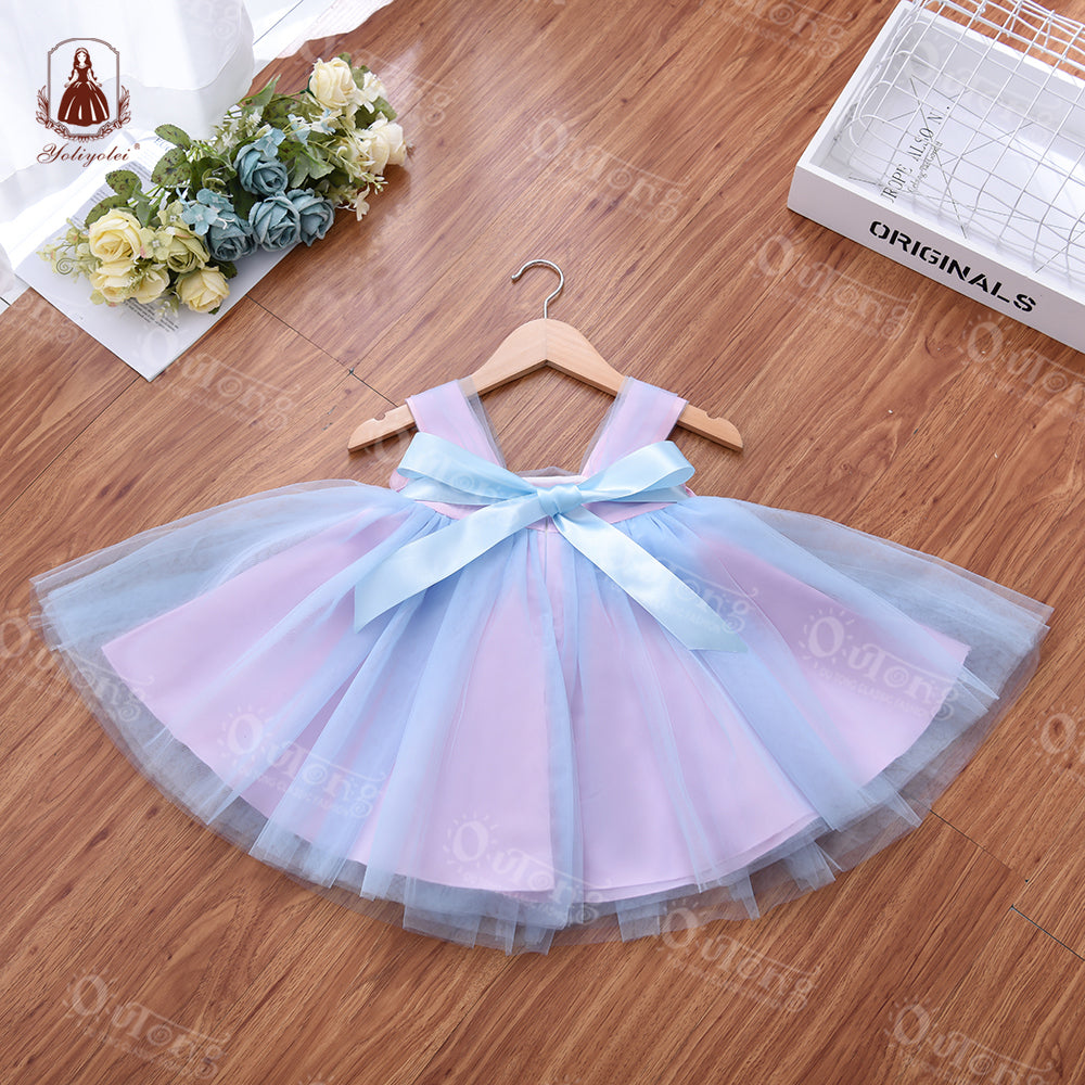 Wb001 New Summer Fashion Sweet Girls Sleeveless Tulle Sling Princess Dress Flower Design Elegant Party Girl Dress