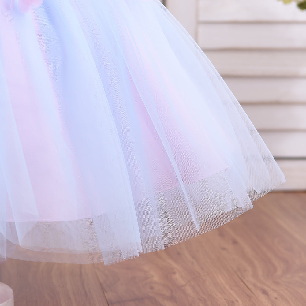 Wb001 New Summer Fashion Sweet Girls Sleeveless Tulle Sling Princess Dress Flower Design Elegant Party Girl Dress