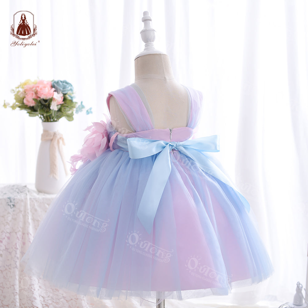 Wb001 New Summer Fashion Sweet Girls Sleeveless Tulle Sling Princess Dress Flower Design Elegant Party Girl Dress