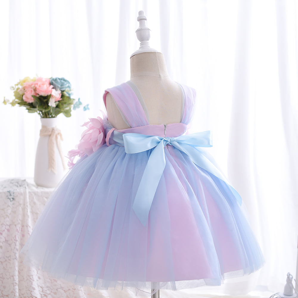 Wb001 New Summer Fashion Sweet Girls Sleeveless Tulle Sling Princess Dress Flower Design Elegant Party Girl Dress