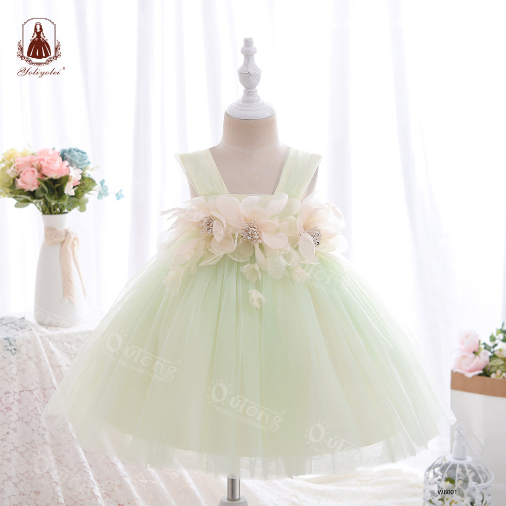 Wb001 New Summer Fashion Sweet Girls Sleeveless Tulle Sling Princess Dress Flower Design Elegant Party Girl Dress