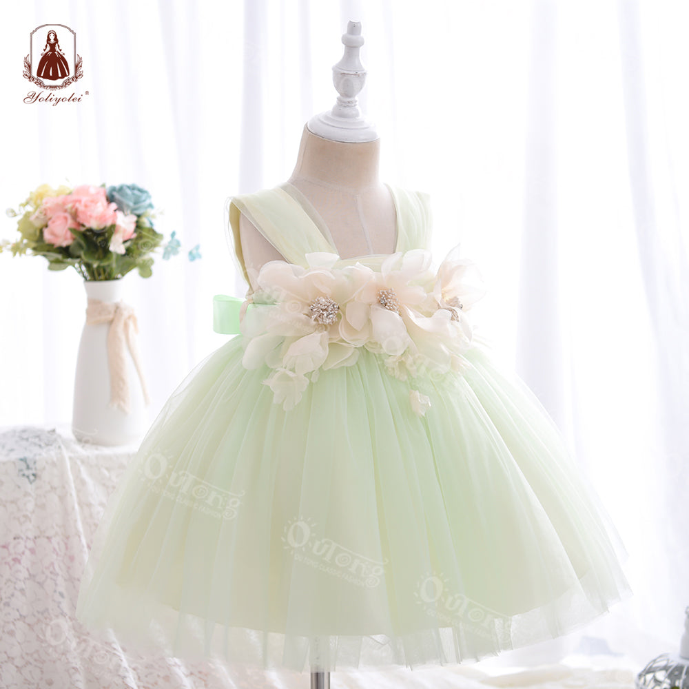 Wb001 New Summer Fashion Sweet Girls Sleeveless Tulle Sling Princess Dress Flower Design Elegant Party Girl Dress