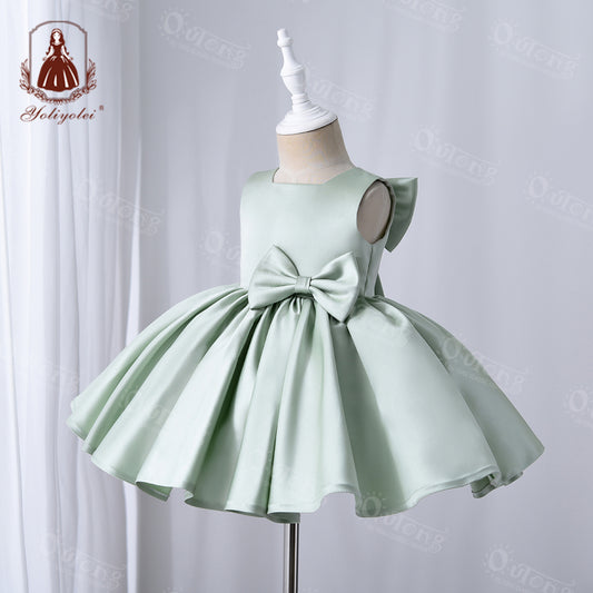 A1-210 For Girl 2-5 Years Old Kids Cloth Fashion Sweet Formal Hot Pink Bow Summer Toddler Wedding Birthday Prom Girls' Dresses