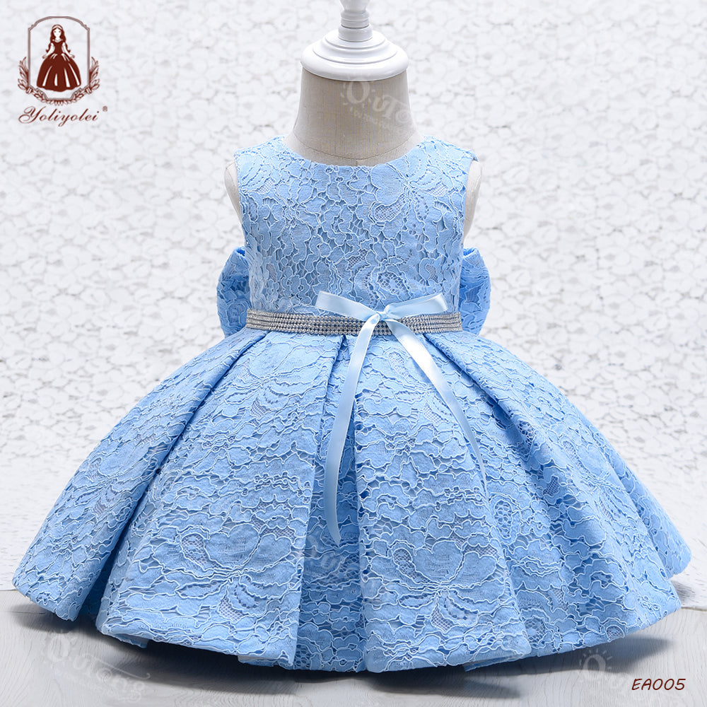 EA005 Elegant Soft Printing Sleeveless Skirt Girl Lace Princess Party Dress