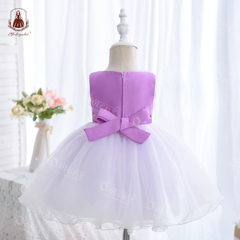 G008 European Style Beading Dress Polyester Kid Children Princess Girl Dress With Big Bow