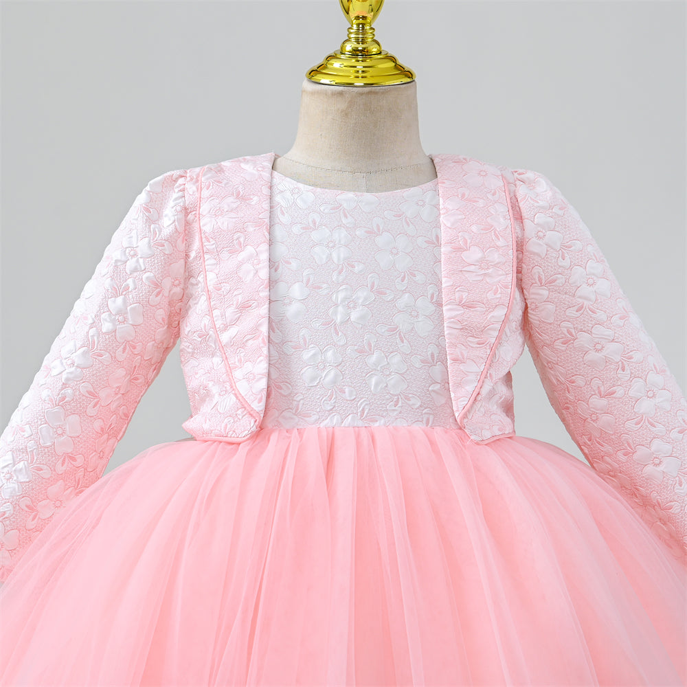 RU097 Yoliyolei Cardigan Children Girl Dress Birthday Long Sleeve Jacquard Ball Gown Kids Dress Princess With Bag For 5 Years