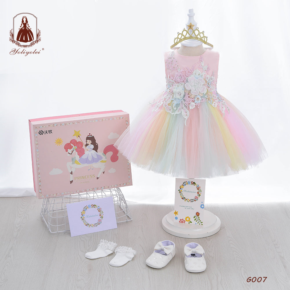 G007 Latest Design Kids Child Dress Gift Box Puffy Cake Layered Cute Clothes Sets Sweet Baby Girls' Birthday Party Tutu Dresses