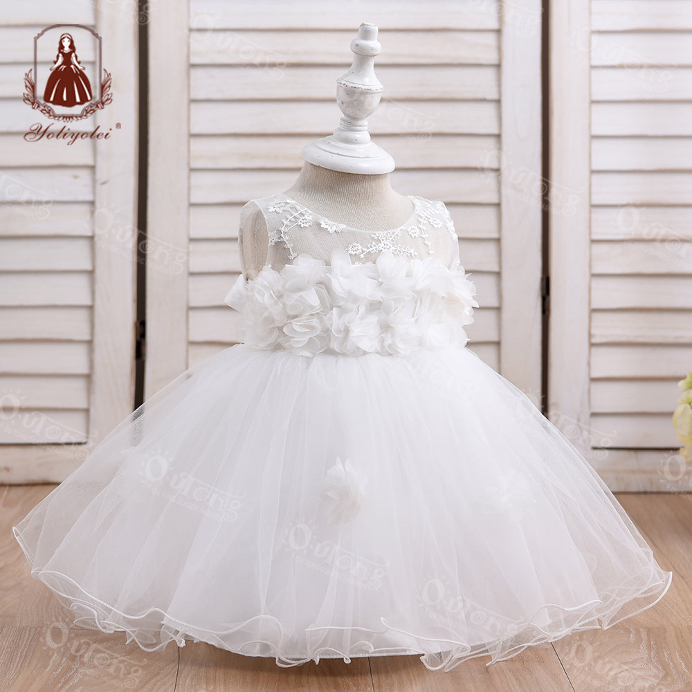 VK9 Yoliyolei Summer Baptism Dress for Party Dress Frocks Formal Petal Lace Girl Dress