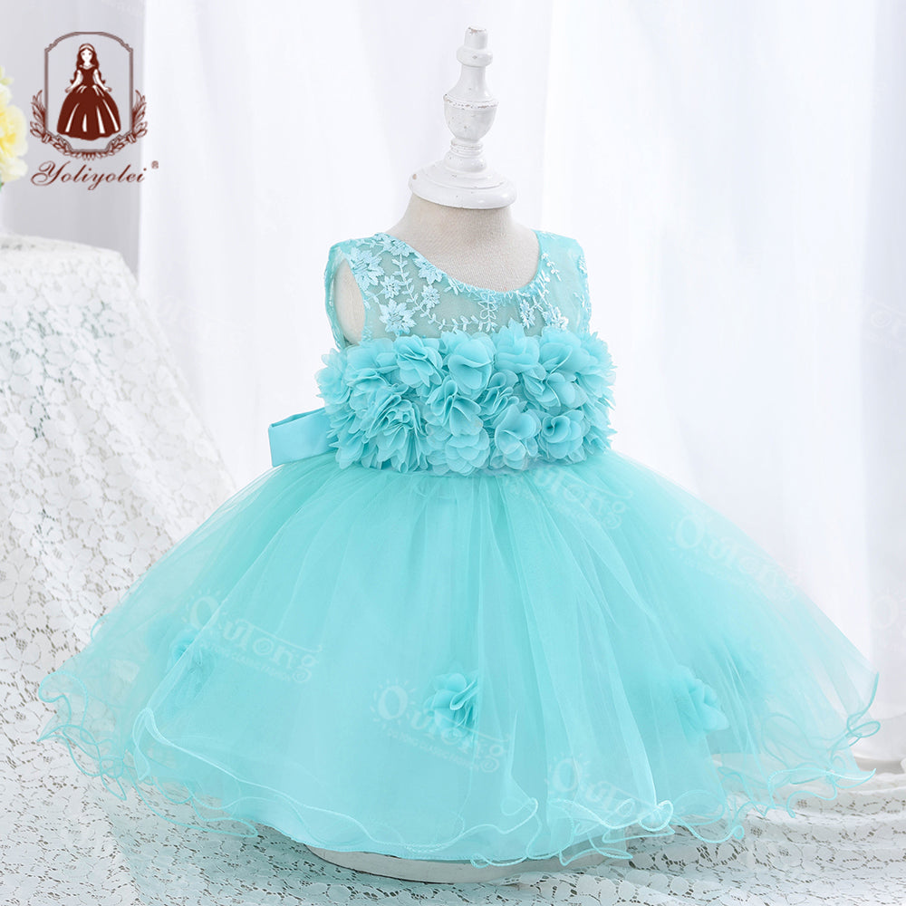 VK9 Yoliyolei Summer Baptism Dress for Party Dress Frocks Formal Petal Lace Girl Dress