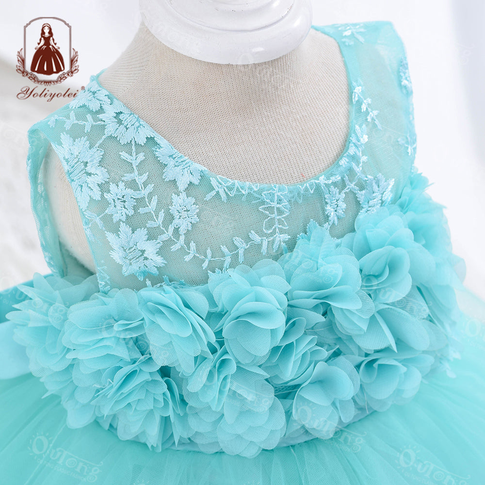 VK9 Yoliyolei Summer Baptism Dress for Party Dress Frocks Formal Petal Lace Girl Dress