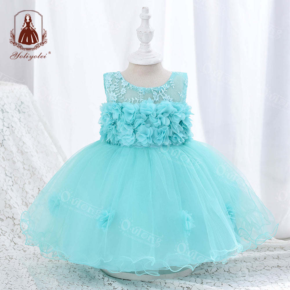 VK9 Yoliyolei Summer Baptism Dress for Party Dress Frocks Formal Petal Lace Girl Dress