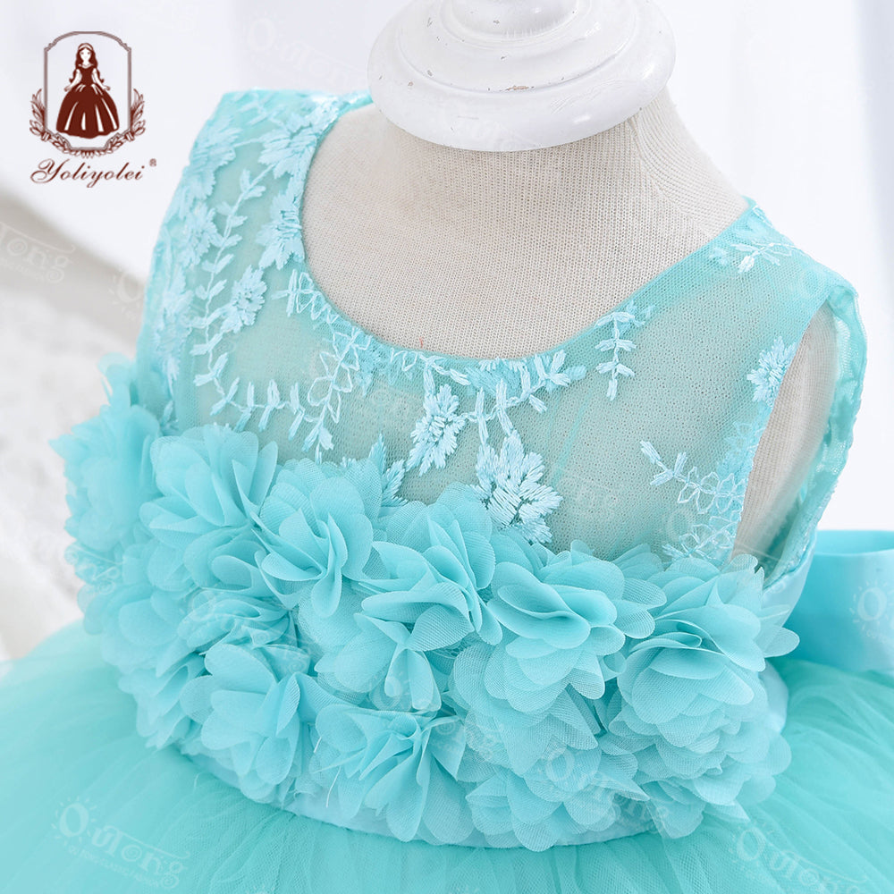 VK9 Yoliyolei Summer Baptism Dress for Party Dress Frocks Formal Petal Lace Girl Dress