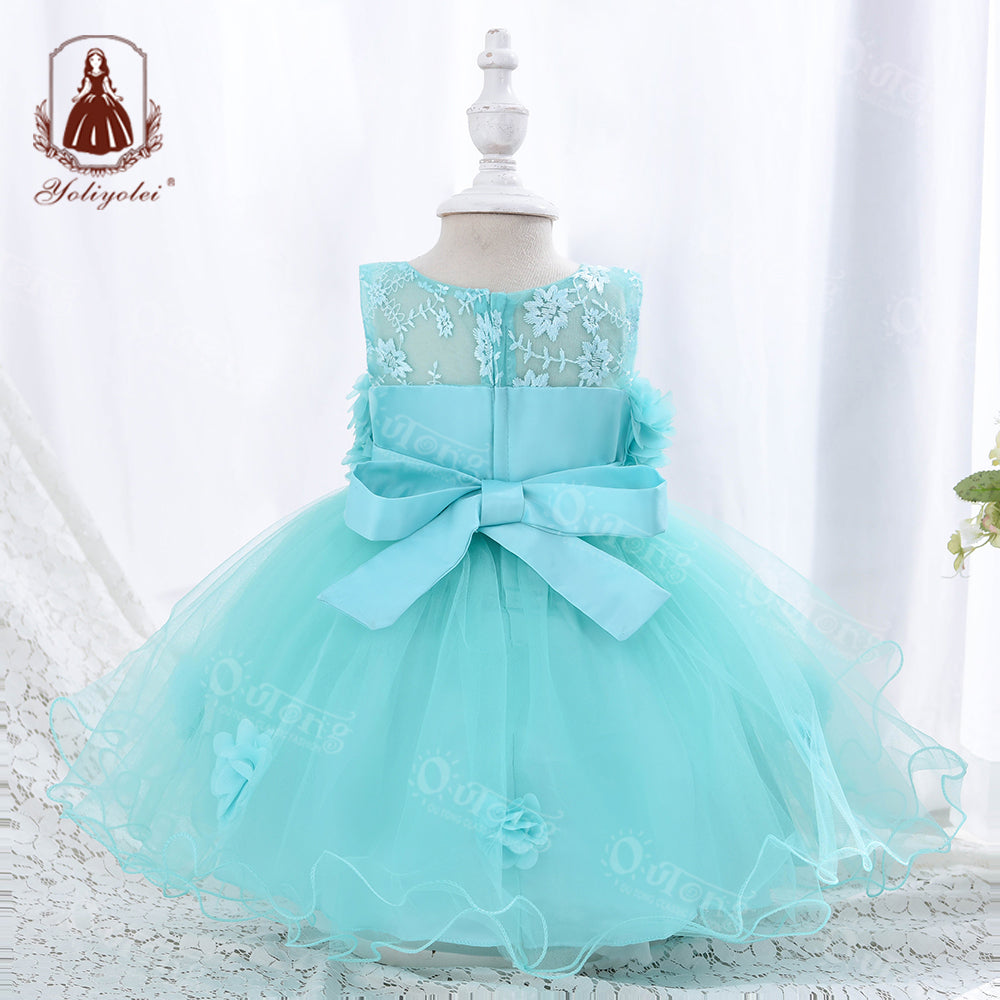 VK9 Yoliyolei Summer Baptism Dress for Party Dress Frocks Formal Petal Lace Girl Dress