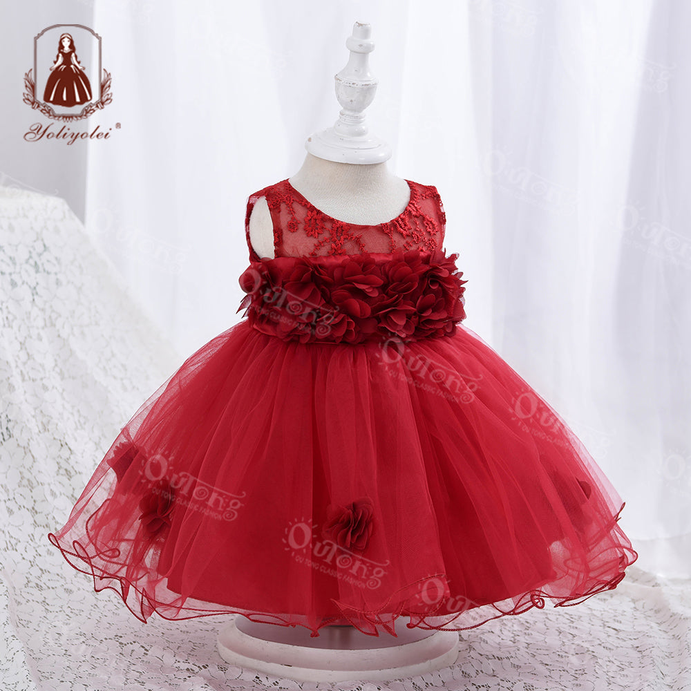 VK9 Yoliyolei Summer Baptism Dress for Party Dress Frocks Formal Petal Lace Girl Dress