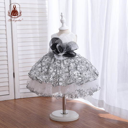 BHG2000 Wholesale 2-5 Years Old Formal Party Mixed Color Lace Big Flower Pattern Girls Fluffy Dresses