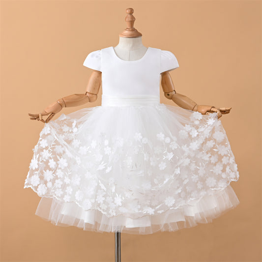 21T07A 3-9 Years Girls' Short Sleeve Floral Embroidery Design Dress Ball Gown Girls Dress Summer Party Dress Princess Costumes