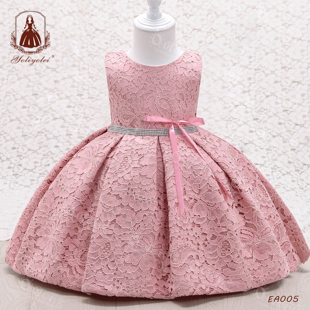 EA005 Elegant Soft Printing Sleeveless Skirt Girl Lace Princess Party Dress