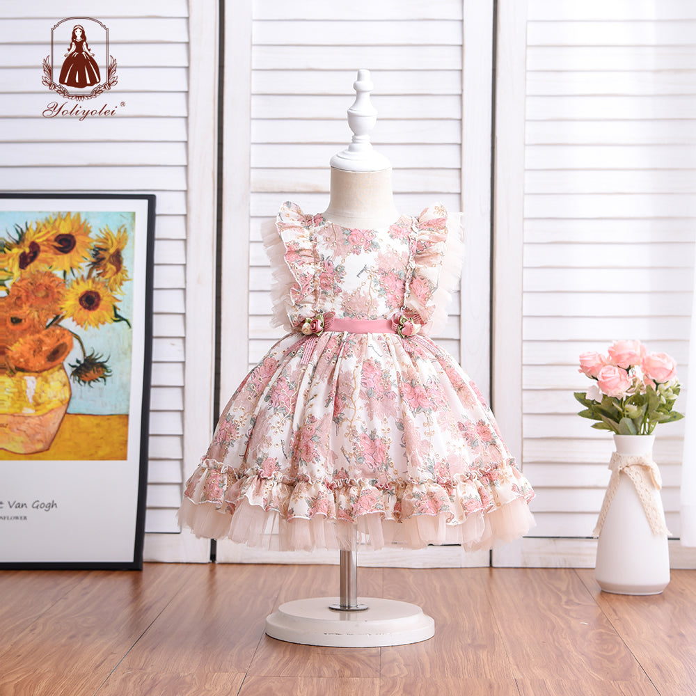 W3331 New Design Cute Child Puffy Multi Layer Ruffle Dress Sweet Baby Clothes Sets Girls Spanish Party Dresses With Gift Box