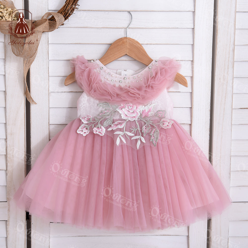 Bos2028 Outong Yoliyolei Summer Pink NewBorn Layered Baby Formal Flower Girl Dress Kid Party Princess Birthday Children Dress