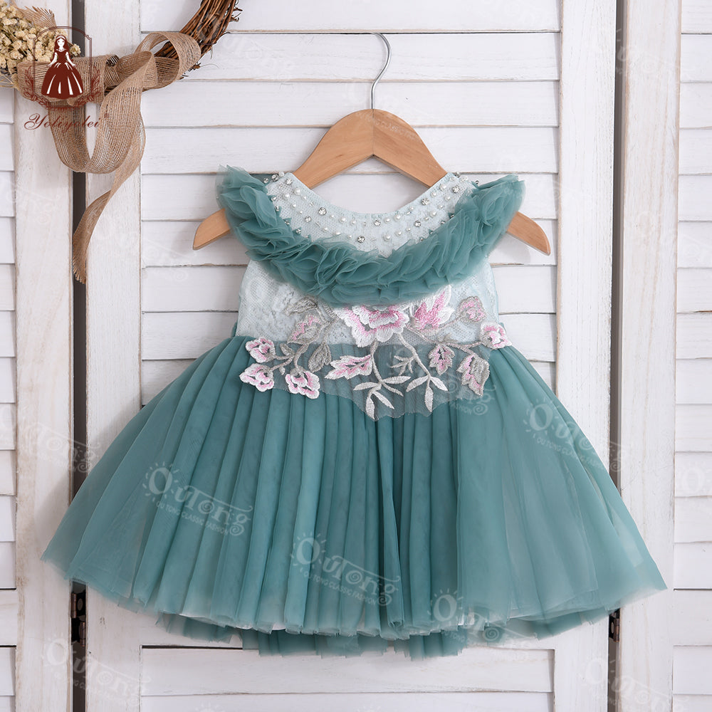 Bos2028 Outong Yoliyolei Summer Pink NewBorn Layered Baby Formal Flower Girl Dress Kid Party Princess Birthday Children Dress