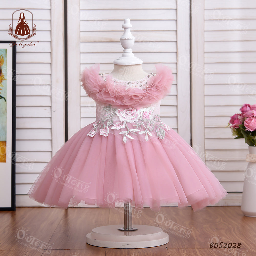 Bos2028 Outong Yoliyolei Summer Pink NewBorn Layered Baby Formal Flower Girl Dress Kid Party Princess Birthday Children Dress