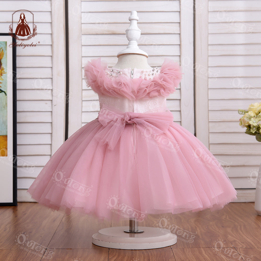 Bos2028 Outong Yoliyolei Summer Pink NewBorn Layered Baby Formal Flower Girl Dress Kid Party Princess Birthday Children Dress