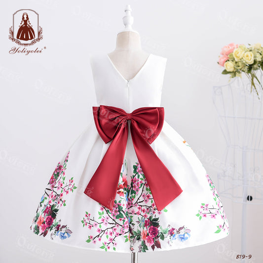 B19-9 3-9 Size Outong Yoliyolei Casual Printed Girl Kids Dress Party Flower Bow Dresses