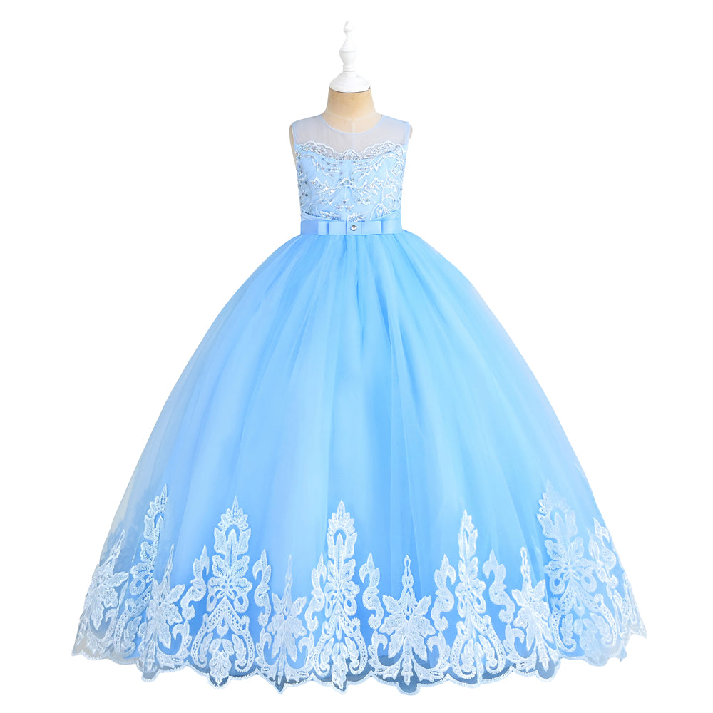 A1-571 Maxi Banquet Girls Dress Kids Clothes White Wedding Children Clothing Girl Embroidery Dresses